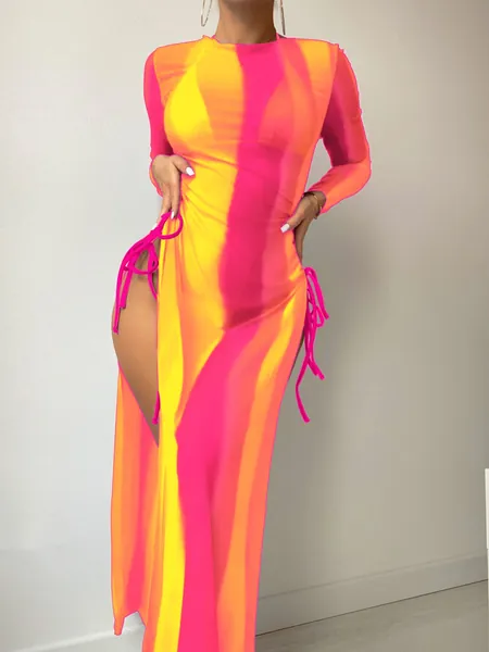 Triangle-Bikini mit Neckholder, Farbblock, Tunnelzug, & Cover-Up