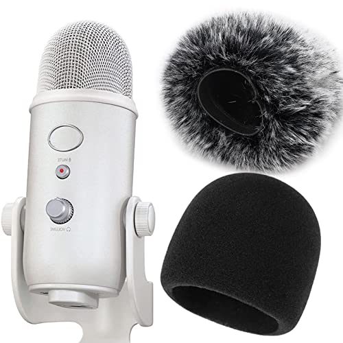 YOUSHARES Foam Microphone Windscreen with Furry Windscreen Muff - Mic Wind Cover Pop Filter for Blue Yeti, Blue Yeti Pro USB Microphone (2 Pack) - A - FoamFurKit