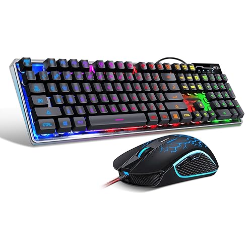 Gaming Keyboard and Mouse Combo, K1 RGB LED Backlit Keyboard with 104 Key Computer PC Gaming Keyboard for PC/Laptop (Black) - K1 black