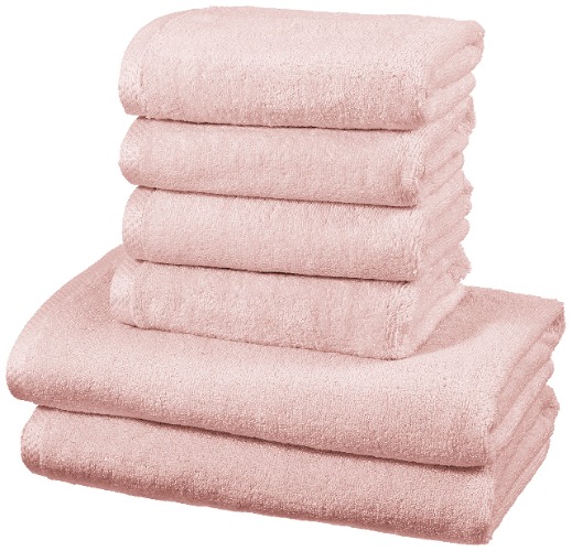 Amazon Basics - Handtuch-Set, schnelltrocknend, 2 Badetücher und 4 Handtücher - Blütenrosa, 100% Baumwolle - Blütenrosa 2 Badetücher + 4 Handtücher Single