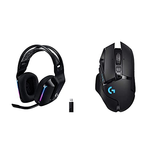 Logitech G733 Lightspeed Wireless Gaming Headset with Suspension Headband, LIGHTSYNC RGB, Blue Voice Mic Techonolgy and PRO-G Audio Drivers - Black & 502 Lightspeed Wireless Gaming Mouse, 25K Sensor - Black - Headset + G502 Wireless Mouse