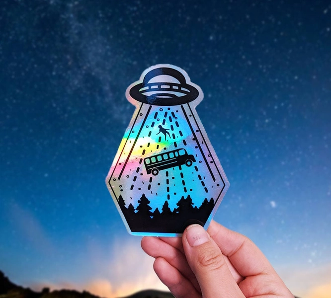 Holographic Skoolie Abduction Sticker