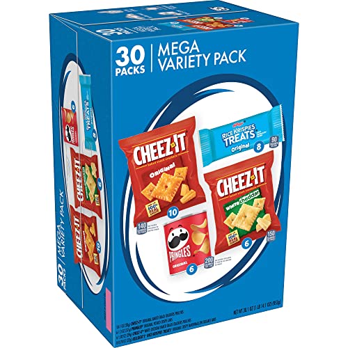 Kellogg's Snacks, Lunch Snacks, Kids Snacks, Mega Pack, Variety Pack, 30.1oz Box (30 Packs) - Cheez-It, Pringles, Rice Krispies Treats - 1.88 Pound (Pack of 1)