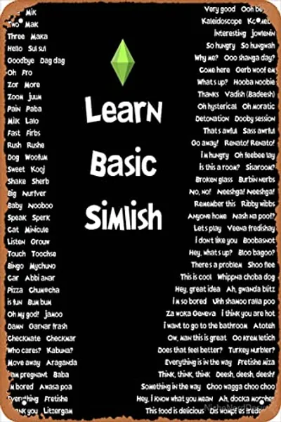 Yzixulet How To Speak Simlish - The Basics To The Unique Language of The SIMS Poster Vintage Retro Metal Sign 8x12 Inch Man Cave Home Wall Decor, 8 x 12 Inch