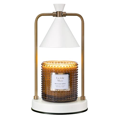 LA JOLIE MUSE Candle Warmer Lamp with Timer, Dimmable, Electric Candle Melter, Compatible with Small & Large Candle, 2 Bulbs Included - White & Gold