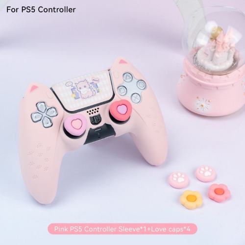 Pink Neko PS5 & Switch Controller Covers - PS5 Pink w/ Caps