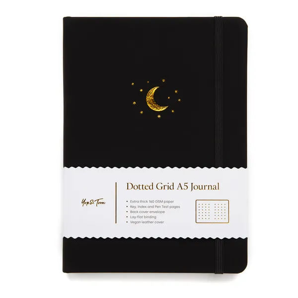 Moon and Stars Dot Grid Notebook - Charcoal
