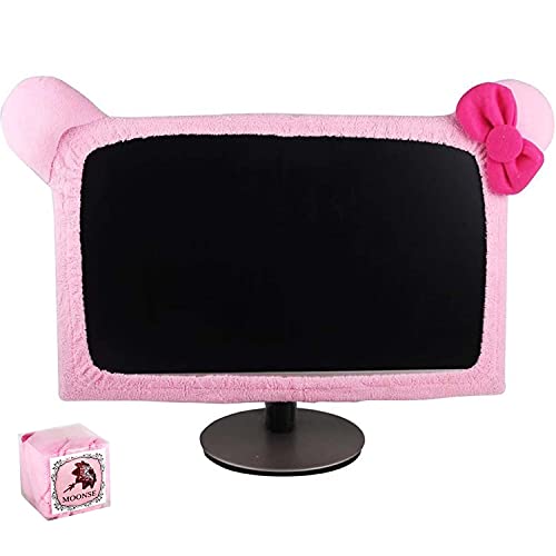 Monfurise 20"-29" Lovely Cute Dustproof Computer Monitor Cover with Cat Ear Laptop TV LCD Screen Monitor Decoration Dust Cover Protector, Pink - big Pink