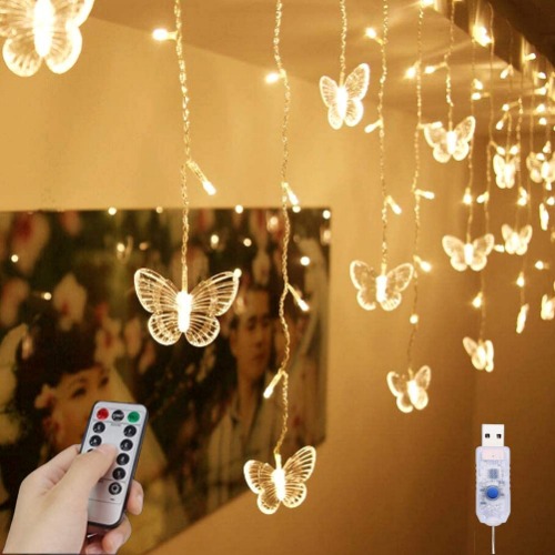 YOLIGHT Butterfly Curtain Lights 13ft 96 LED fairy lights 8 Modes with Remote, Hanging Butterfly String Lights for Room Girls Bedroom Garden Ceiling Wall Party Wedding Christmas Decoration(Warm White)