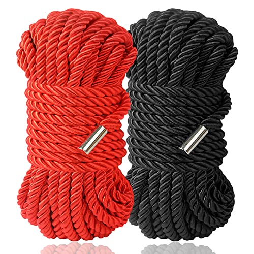 BAVIHOR Silk Rope, 32 Feet 8 mm Soft Rope Durable Multipurpose Long Satin Braided Twisted Rope (Red, Black) - Black Red