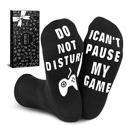 PARIGO Stocking Stuffers for Men Kids Teens Boys Husband Dad Gifts for Men White Elephant Gifts for Adults Funny Gaming Socks - One Size - 1 Pack Black