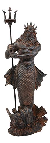 Ebros Greek Mythology God of The Seas and Tremors Merman Poseidon Statue Neptune Holding Trident Figurine Nautical Coastal Collection Roman Greco Olympian Gods Decor Sculpture