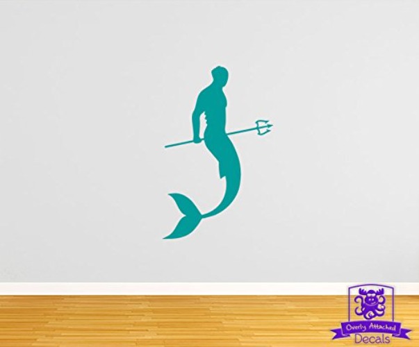 Overly Attached Decals Merman with Trident 24" Wall Decal - Turquoise - 24 - Turquoise