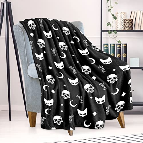 Halloween Blanket Skull Print Throw Blanket for Adults Kids, Super Soft Flannel Blanket, Cozy Plush Bed Blanket - Skull Blanket