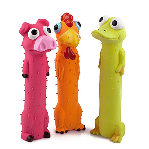 CHIWAVA 3 Pack 9" Squeaky Latex Dog Toys Standing Stick Animal Puppy Fetch Interactive Play for Small Medium Dogs
