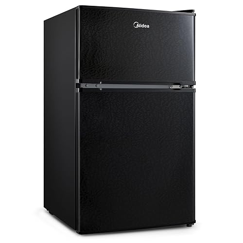 Midea WHD-113FB1 Double Door Mini Fridge with Freezer for Bedroom Office or Dorm with Adjustable Remove Glass Shelves Compact Refrigerator, 3.1 cu ft, Black - Black - 3.1 cubic feet