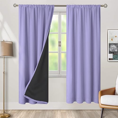 BGment Full Blackout Curtains for Bedroom 72 Inch Length 2 Panels Set, Thermal Insulated Room Darkening Noise Reducing Curtains with Rod Pocket, Each Panel 52 Inch Wide, Lavander - 52"W x 72"L (Pack of 2) - Lavander