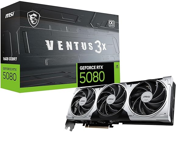 MSI VGA GEFORCE RTX 5080 16G Ventus 3X OC Plus RTX5080 16GB GDRR7 256 B DX12 PCIE 5.0 X16 (3XDP 1XHDMI) - RTX 5080 16G VENTUS 3X OC PLUS