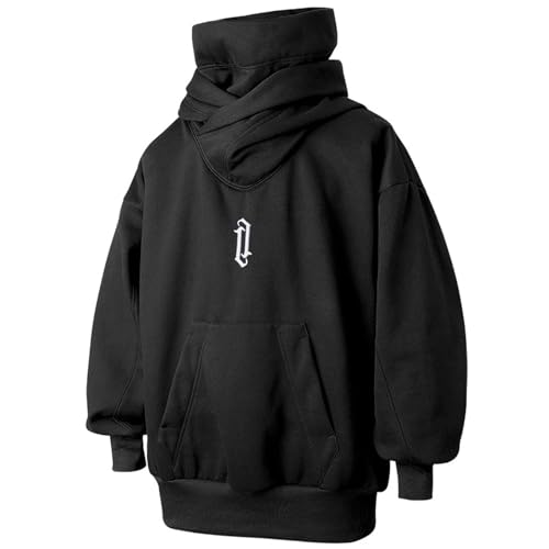 HISITOSA Men's Fashion Fleece Hoodies Techwear Loose Fit Tops Sweatshirts, Unisex Lightweight Casual Pullover - Black A - XX-Large