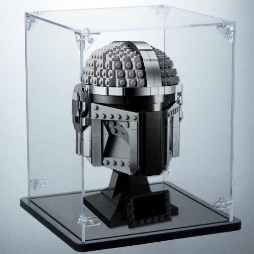 Gemutlich Acrylic Display Case for Lego Helmet - Interior 7*7*9 inches, 3MM Thick, Solid Wooden Base. Fit for 75328 75277 75327 75304 75276 75274 76165, Assemble Dustproof Display Box Showcase - 7'' W x 7'' D x 9'' H