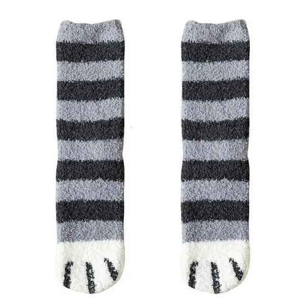 Kawaii Warm Cat Paw Fuzzy Socks - 1 Pair / Grey Stripe