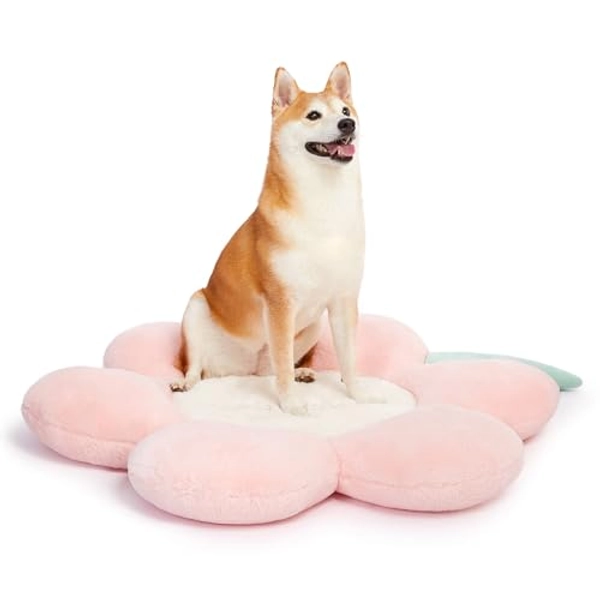 VETRESKA Dog Beds for Medium Small Dogs,Washable Dog Bed Sofa Supportive Pet Bed Bolster, 33.5Inches Cute Cat Bed Couch Pink Flower Dog Bed with Removable Cover Waterproof Nonskid Bottom