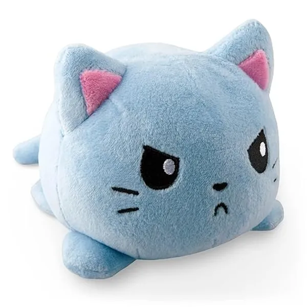 TeeTurtle - The Original Reversible Cat Plushie - Russian Blue - Cute Sensory Fidget Stuffed Animals That Show Your Mood 4 inch - Happy + Angry Russian Blue Cat
