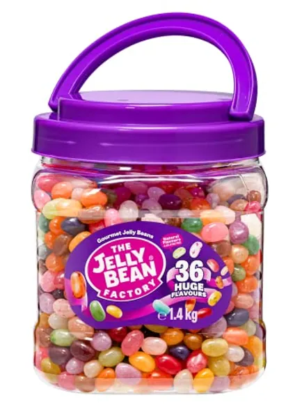 The Jelly Bean Factory Huge Flavours Jar 1.4KG - Jelly Beans - Sweets - Enjoy the 36 Natural Flavours - Gelatine free - Fruit flavours - Chewy Treats - Gift - American sweets - 1.4 kg (Pack of 1)