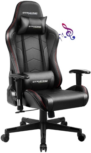 GTRACING Gaming Chair with Speakers Bluetooth Music Video Game Chair Audio Ergonomic Design Heavy Duty Office Computer Desk Chair GT890M (Black) - Black