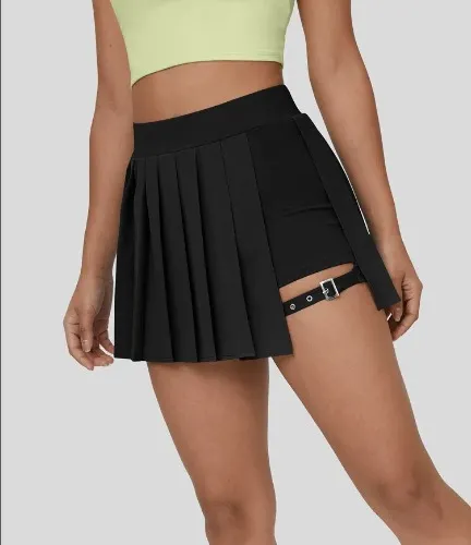 High Waisted Pleated 2-in-1 Side Pocket Skirt