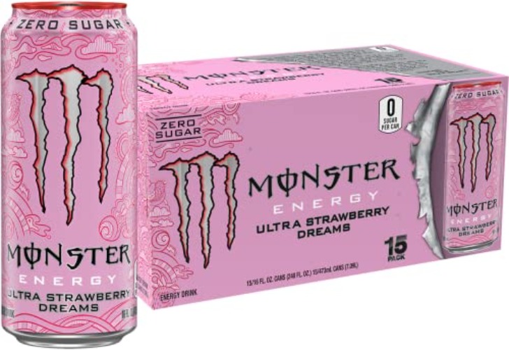 Monster Energy Ultra Strawberry Dreams, Sugar Free Energy Drink, 16 Ounce (Pack of 15)