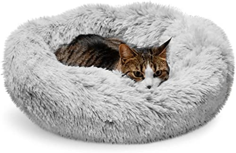Whiskers & Friends Cat Bed, Cat Beds for Indoor Cats Washable, for Small Cat Bed, Large Cat Bed, Kitten Bed, Small Dog Bed, Anti Anxiety Calming Pet Bed, Cat Beds & Furniture, Round Cat Nest Bed - 23.0"L x 23.0"W x 7.0"Th - Light-Grey