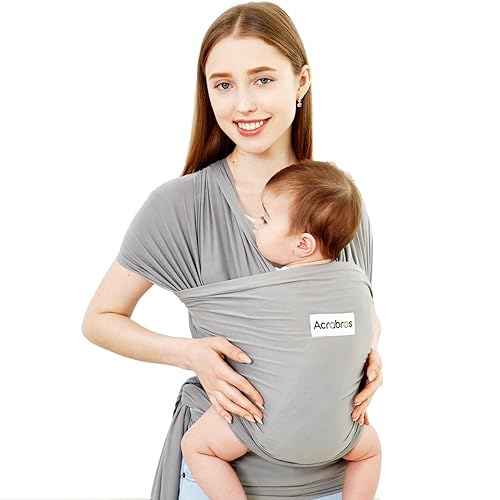 Acrabros Baby Wrap Carrier,Hands Free Baby Carrier,Lightweight,Breathable,Softness,Perfect for Newborn Infants and Babies Shower Gift,Heather Grey - Grey