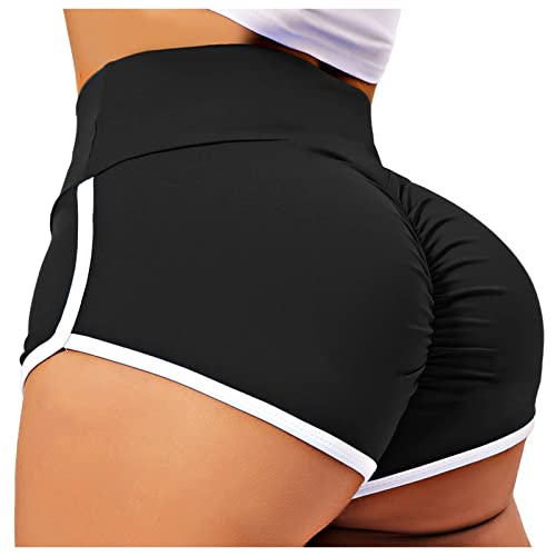 TZLDN Damen Scrunch Kurze Leggings - Push Up Geraffte Shorts Tights Laufhosen für Sport Yoga Fitness Radfahren Workout - XXL - B01 Schwarz
