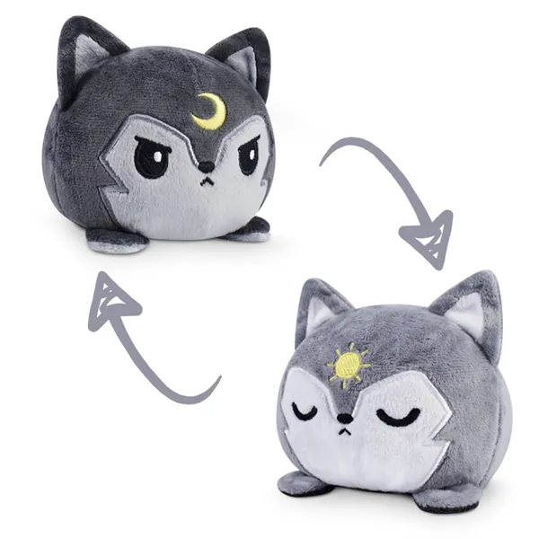 TeeTurtle | The Original Reversible Wolf Plushie | Patented Design | Sun + Moon | Happy + Angry | Show Your Mood Without Saying a Word! - Sun + Moon Wolf