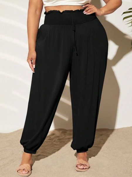 SHEIN CURVE+ Plus Paperbag Waist Knot Front Pants