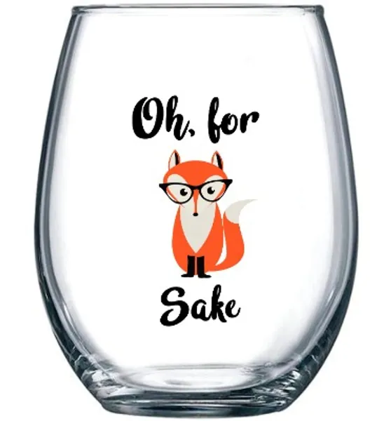 Oh, For Fox Sake 15 oz Stemless Funny Glass - Unique Themed Birthday Gifts For Men, Women, Him or Her - Perfect Idea For Office Coworker and Best Friend