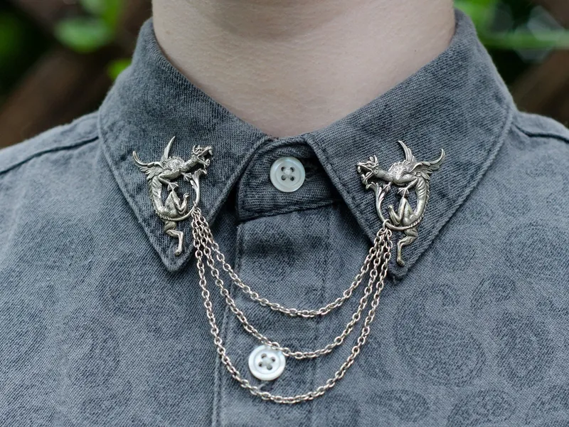 Silver Dragon Collar Chain/ Cardigan Clip