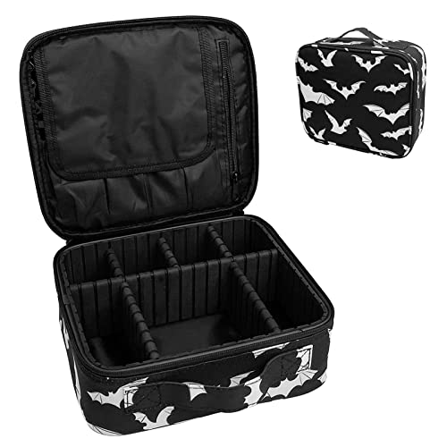 9CH Goth Makeup Organizer Bag, Halloween Makeup Bags Large Cosmetic Bag with Adjustable Dividers Portable Bat Cosmetic Case for Cosmetics Makeup Brushes Toiletry Jewelry - Goth Bats-1