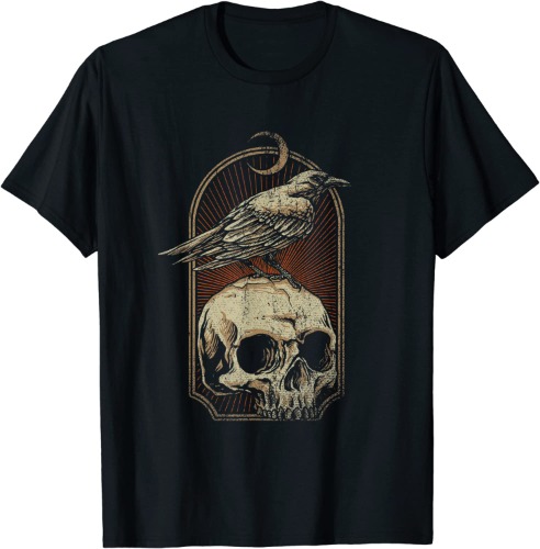 Witch Scary Crow Ghoulish Skull Moon Raven T-Shirt