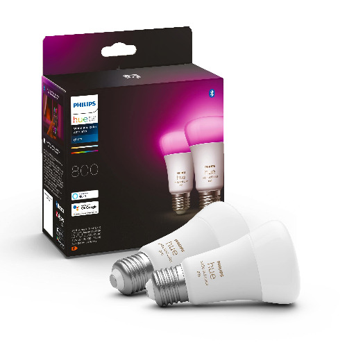 Philips Lighting Hue White And Color Ambiance Ampoules LED Connectées E27, équivalent 60W, 800 lumen, Compatible Bluetooth, pack de 2, fonctionne avec Alexa, Google Assistant et Apple Homekit