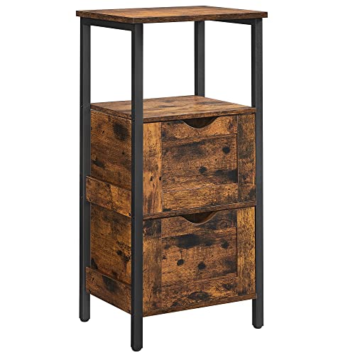 VASAGLE Armoire de Rangement pour Salle de Bains - avec 2 tiroirs, Compartiment Ouvert, économiseur de Place, 37 x 30 x 80 cm, Marron Rustique et Noir BBK151B01