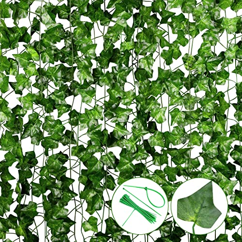 ANGMLN Lot de 12 guirlandes de lierre artificiel à suspendre de 2.8 m - Feuilles vertes pour la maison, la chambre, la table, le mur, le jardin, treillis, balcon, décoration d'événements de mariage - 12pcs ivy vines