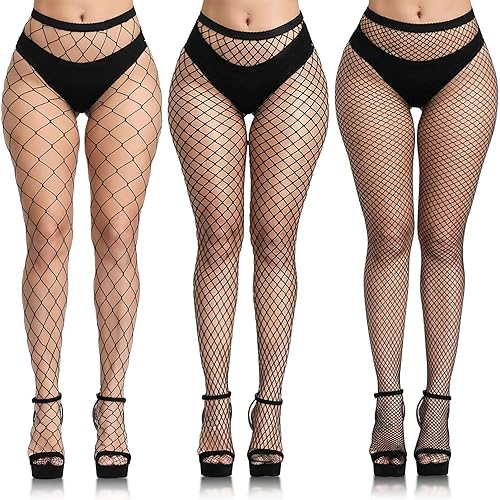 Buauty 3 PCS Black Fishnet Stockings for Women, Fish Nets Women Tights, Fishnet Tights Ladies Plus Size One Size Fit All - One Size - Black One Size
