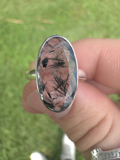 Sterling Silver Black Tourmaline In Quartz Ring Size: 7
