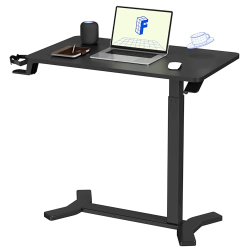 FLEXISPOT Medical Adjustable Overbed Bedside Table with Wheels Pneumatic Mobile Standing Desk Laptop Desk Rolling Computer Cart Movable Overbed Table Hospital Home Use(31.5" W x 17.7" D, Black Large) - Large - Black