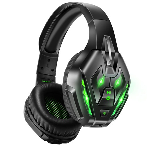 PHOINIKAS Gaming Headset for PS5, PS4, PC, Xbox one Headset with 7.1 Sound, Bluetooth Wireless Over Ear Headphones for Phone/Tablet/Laptop, with Noise Cancelling Detachable Mic, LED Light, Up to 40h - Wireless+Pro+7.1 Surround Green