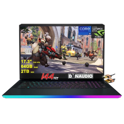 MSI GE76 Raider Gaming Laptop 17.3" FHD IPS 144Hz 12th Gen Intel 14-core i9-12900H 64GB RAM 2TB SSD GeForce RTX 3060 6GB RGB Backlit Thunderbolt USB-C MiniDP Dynaudio Nahimic Win11 Black + HDMI Cable - 64GB RAM | 2TB SSD