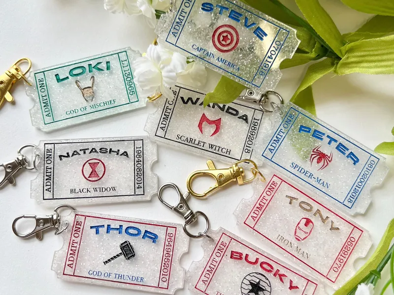 Marvel Avengers Ticket Acrylic Engraved Keychain