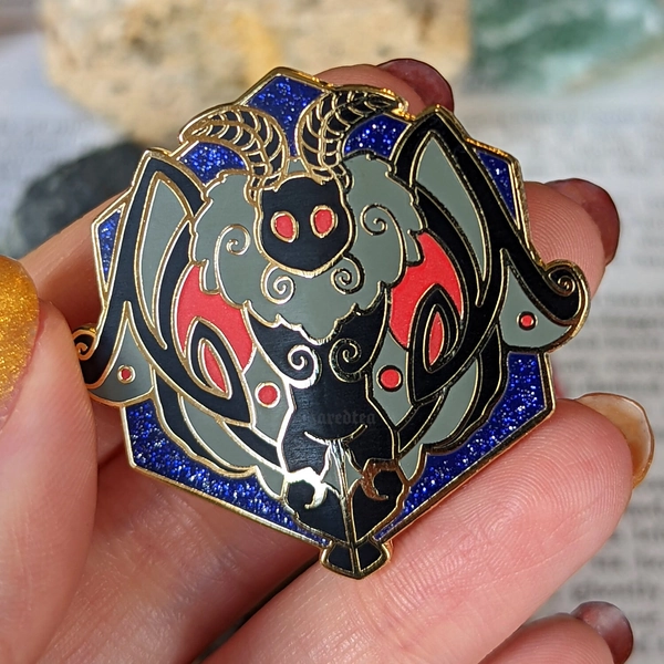 Mothman Glow in the Dark Hard Enamel Glitter Pin 1.5&quot; Inches | Badge Pinback Cryptid Celtic | Moth Dark Black West Virginia Gift Him Her